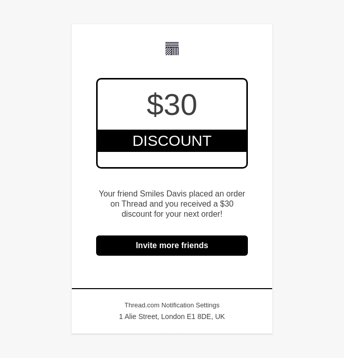 Your friend placed an order on Thread, $30 discount!