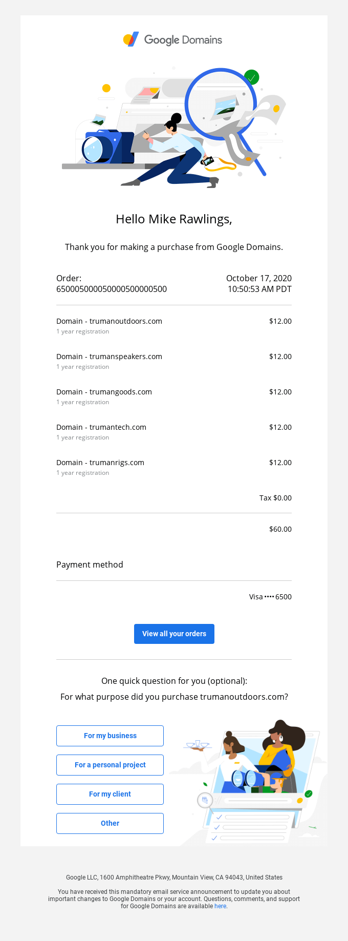 Your Google Domains Purchase Receipt