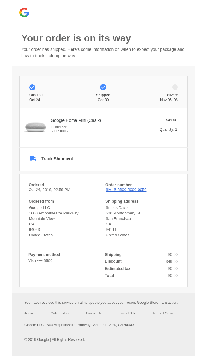 Your Google Store order has shipped