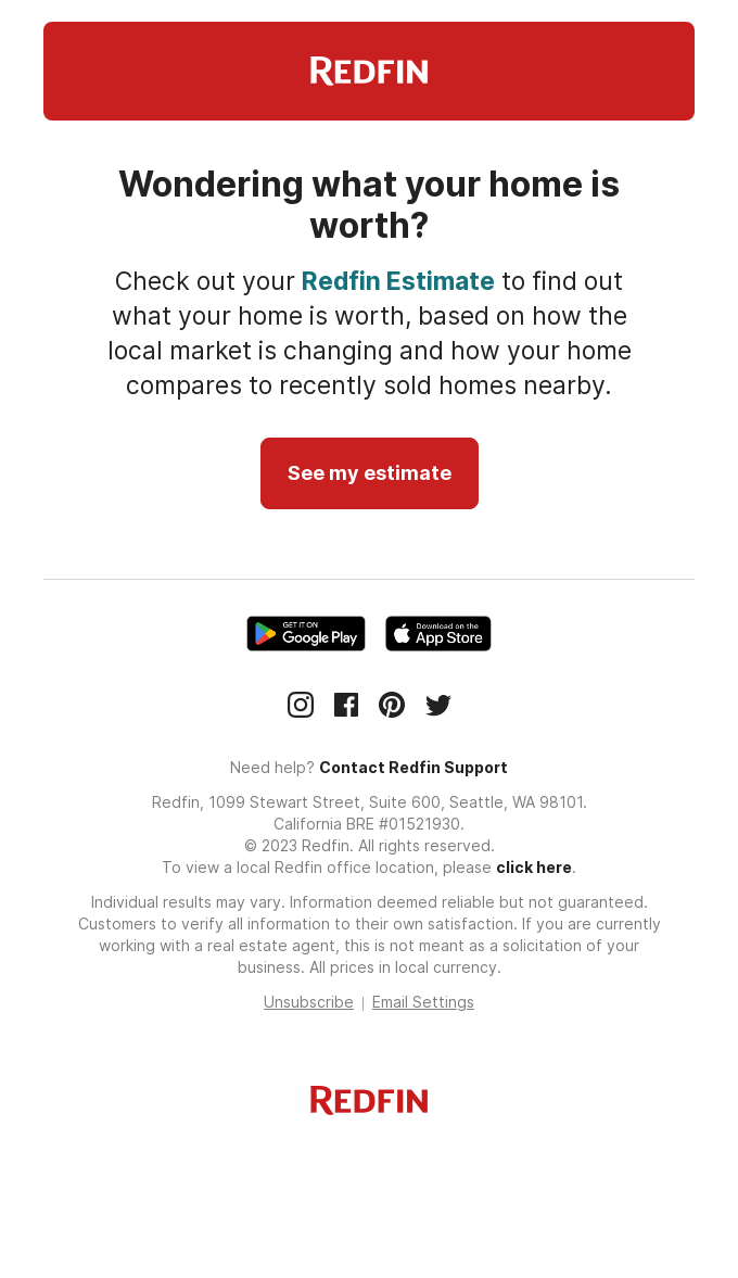 Your home's Redfin Estimate from Redfin Desktop Email View Really
