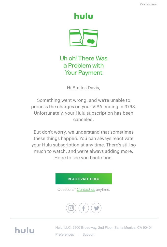 Your Hulu subscription has been canceled
