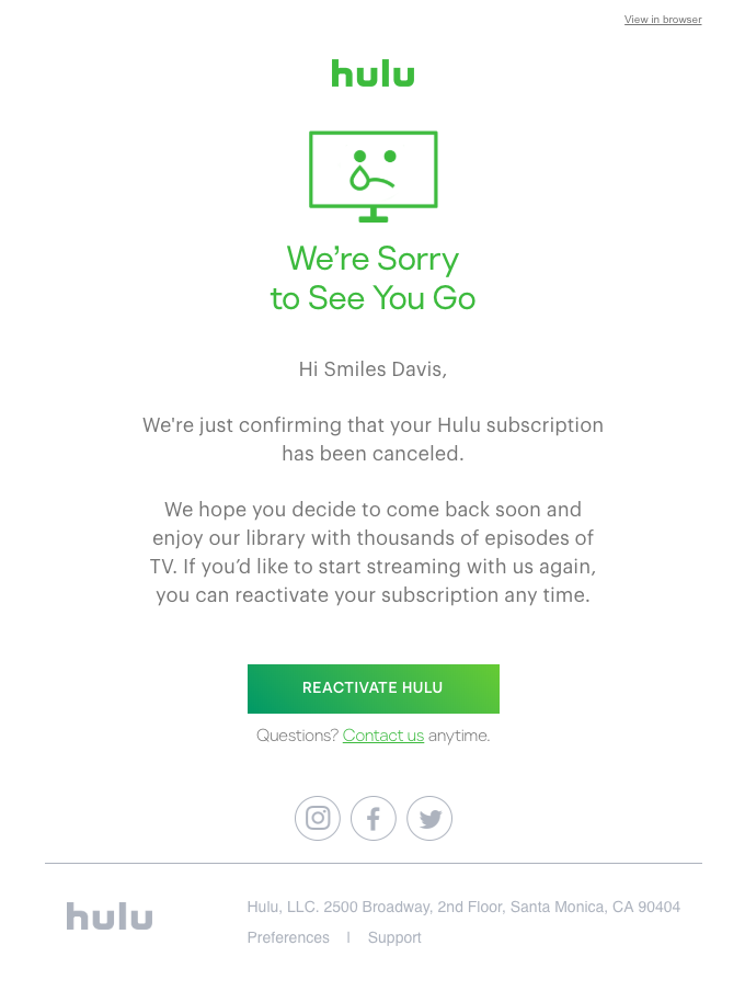 Your Hulu subscription has been canceled