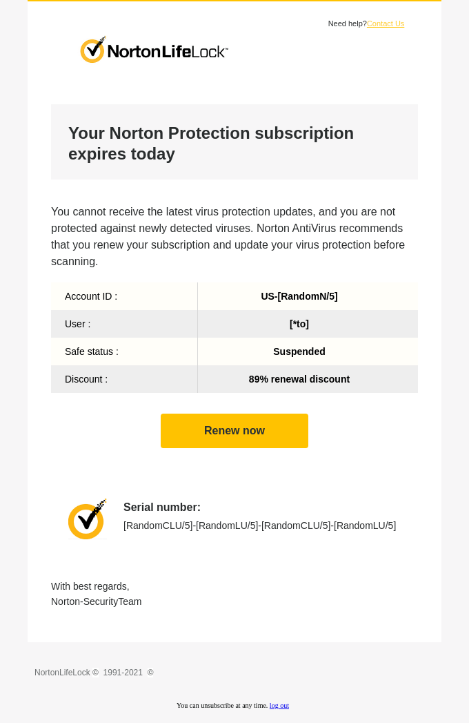 Your Norton Protection subscription expires today