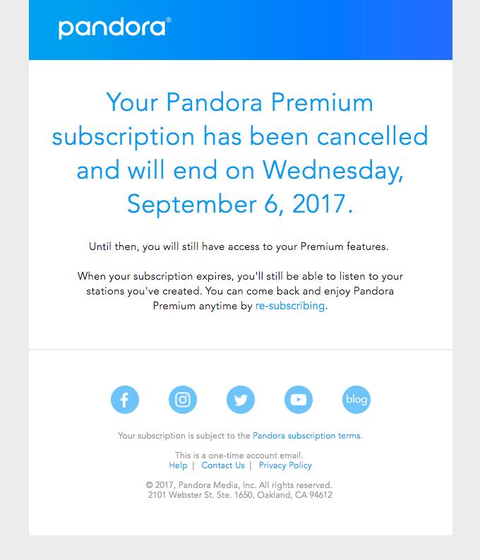 Your Pandora Premium Cancellation