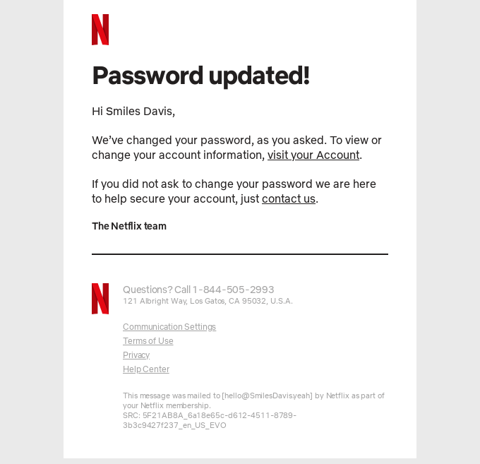 Your password has been changed