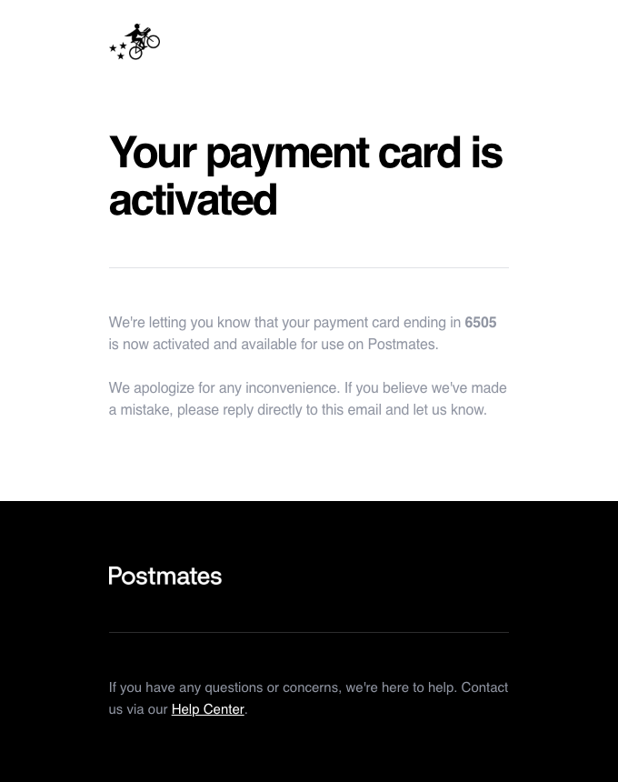 Your payment card is activated