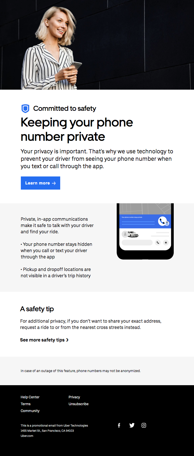 Your phone number stays hidden in the app