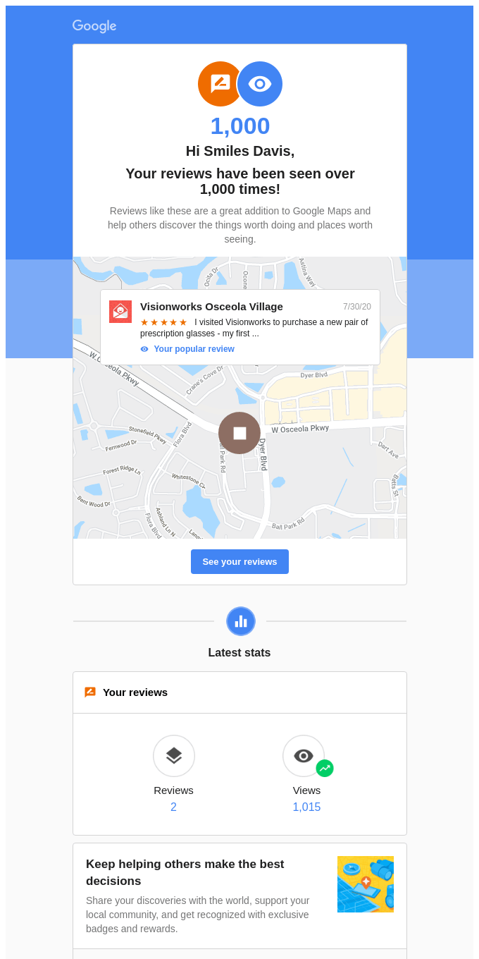 Your reviews are really popular on Google Maps!