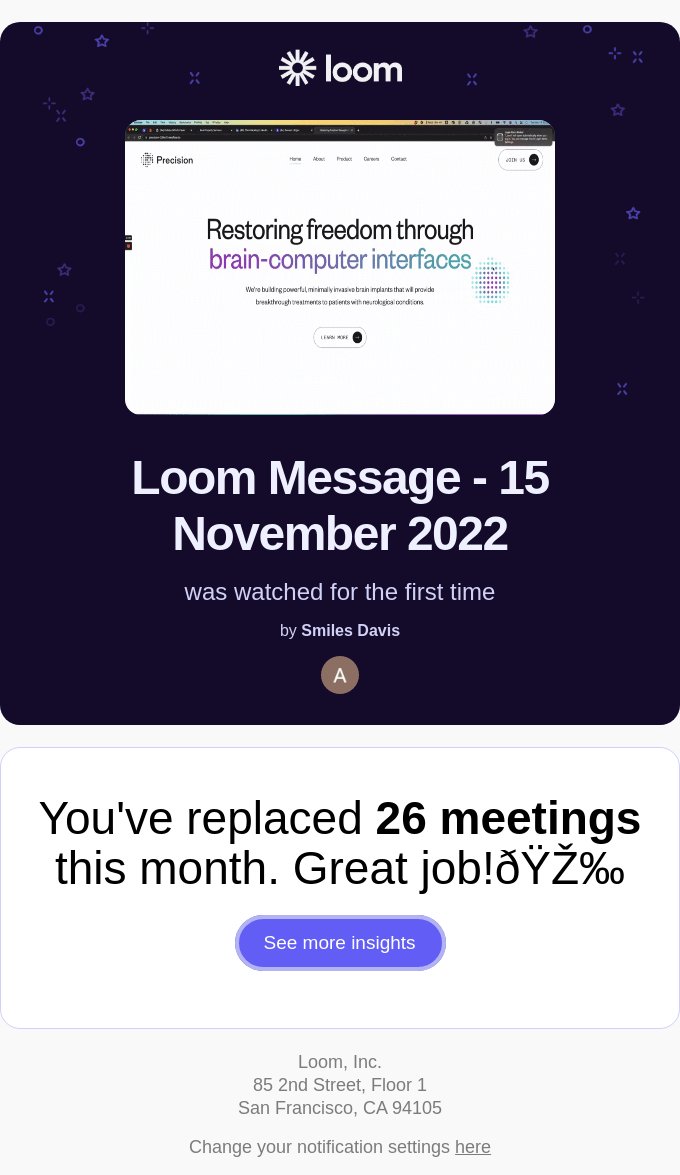 Your video has been viewed: Loom Message - 15 November 2022