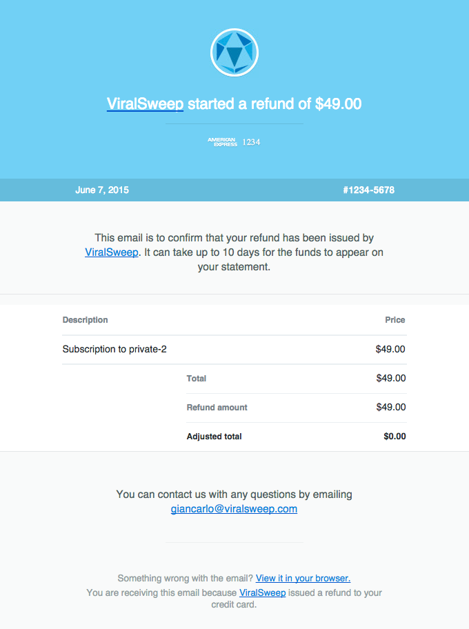 Your ViralSweep refund [#1234-5678]