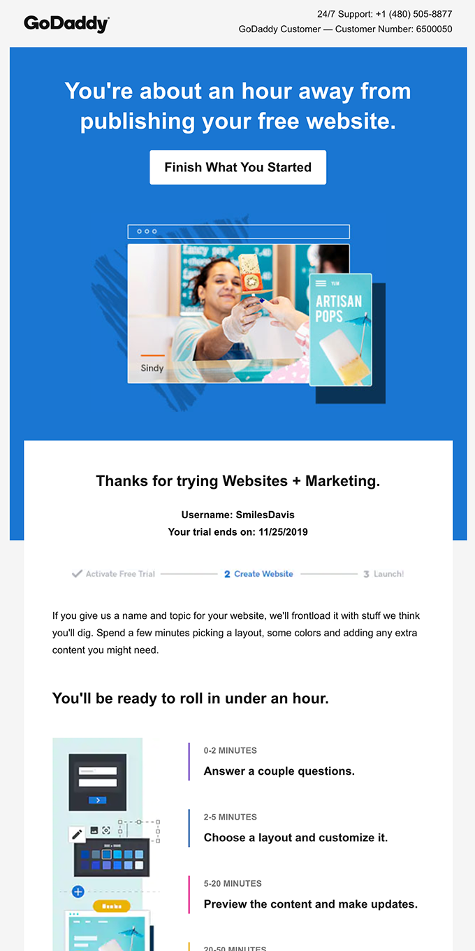 Your Websites + Marketing free trial has started.