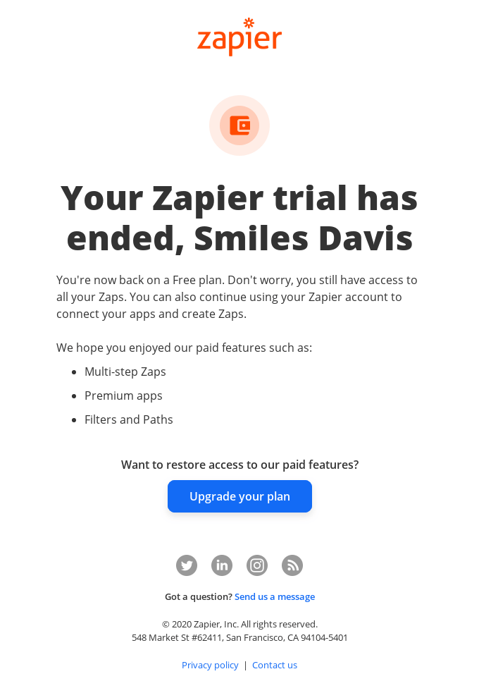 Your Zapier trial has ended