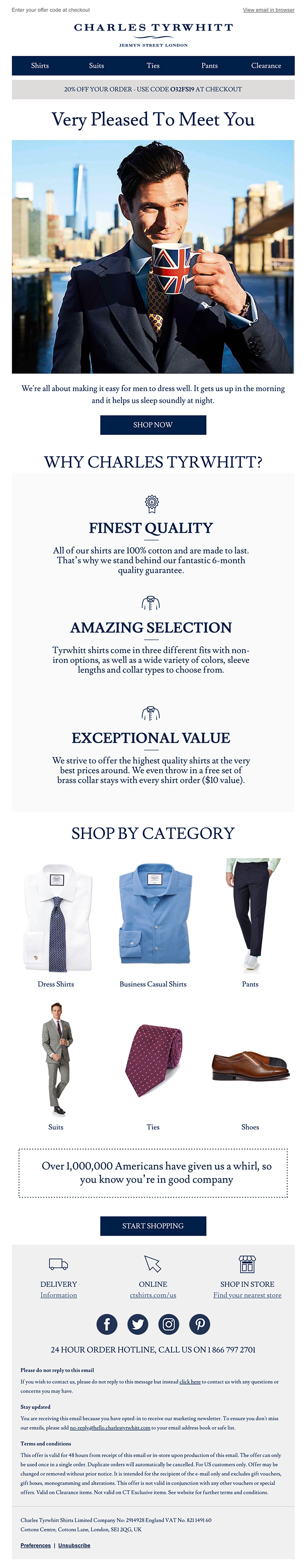 You're in! 20% off is waiting... from Charles Tyrwhitt - Desktop Email ...