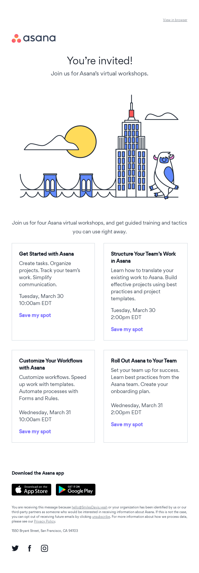You’re invited to Asana’s virtual workshops