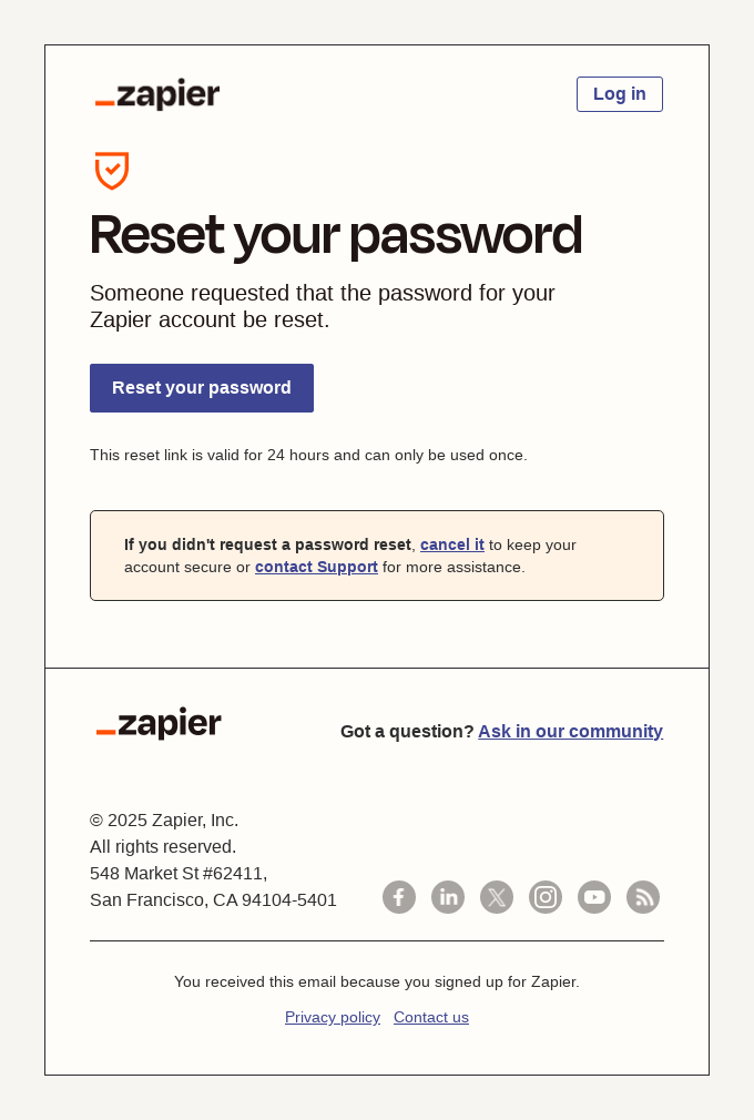 Zapier Password Reset